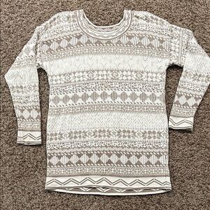 Vintage Patterned Beige and White Women's Sweater Dress